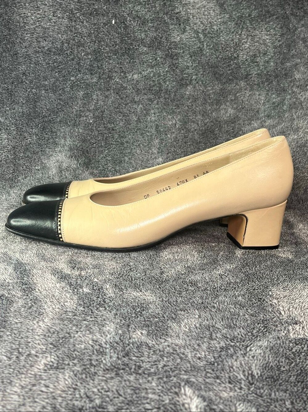 Salvatore Ferragamo Bicolor Cap Toe Pumps Beige/Black Size 8.5